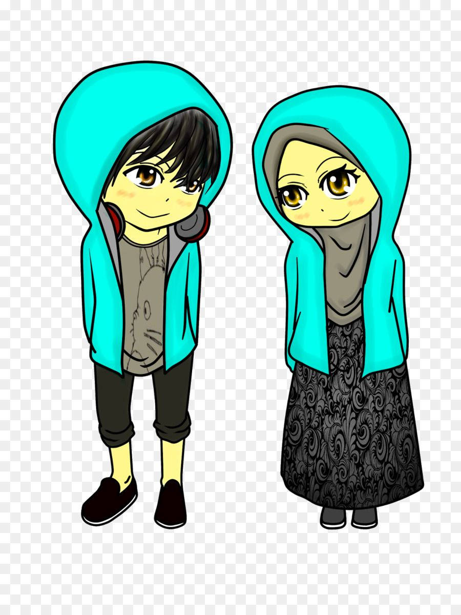 Muslim Couple Cartoon On Transparent Background Background