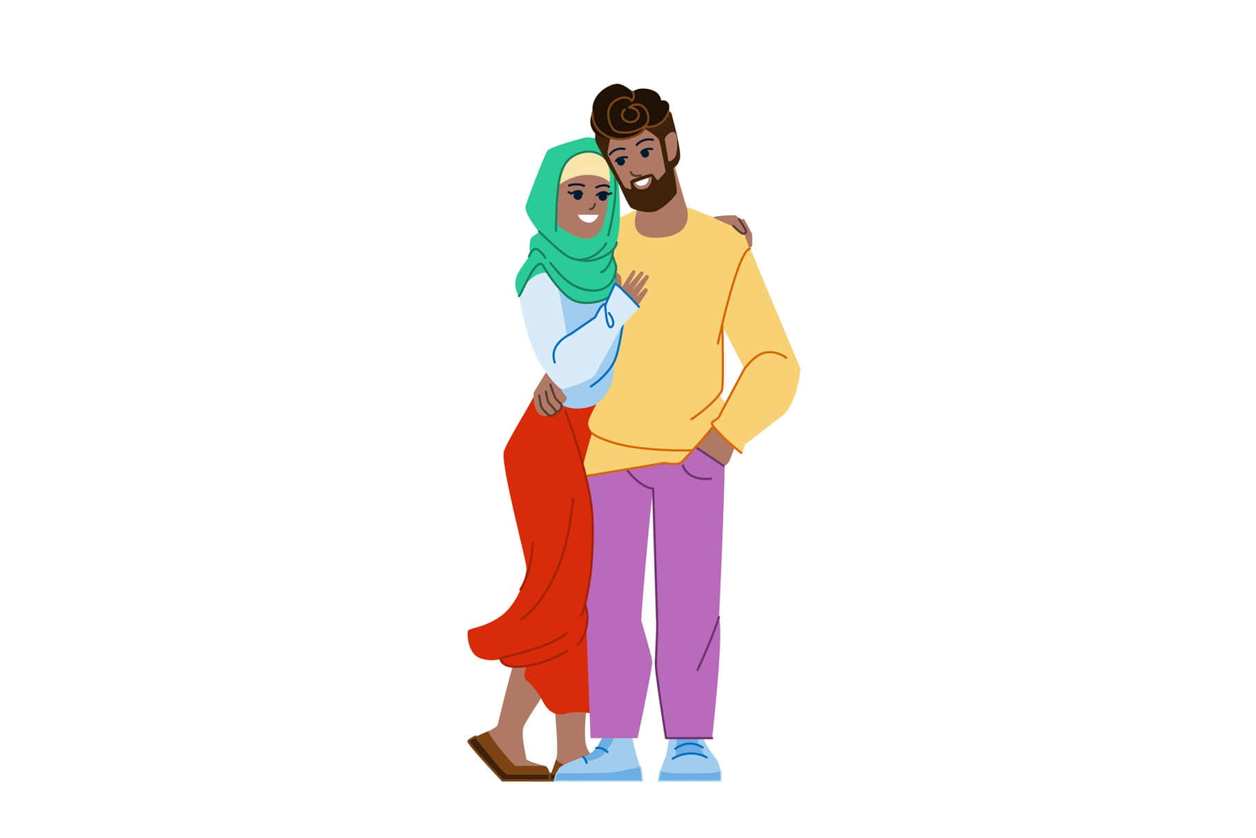 Muslim Couple Cartoon Smiling Together