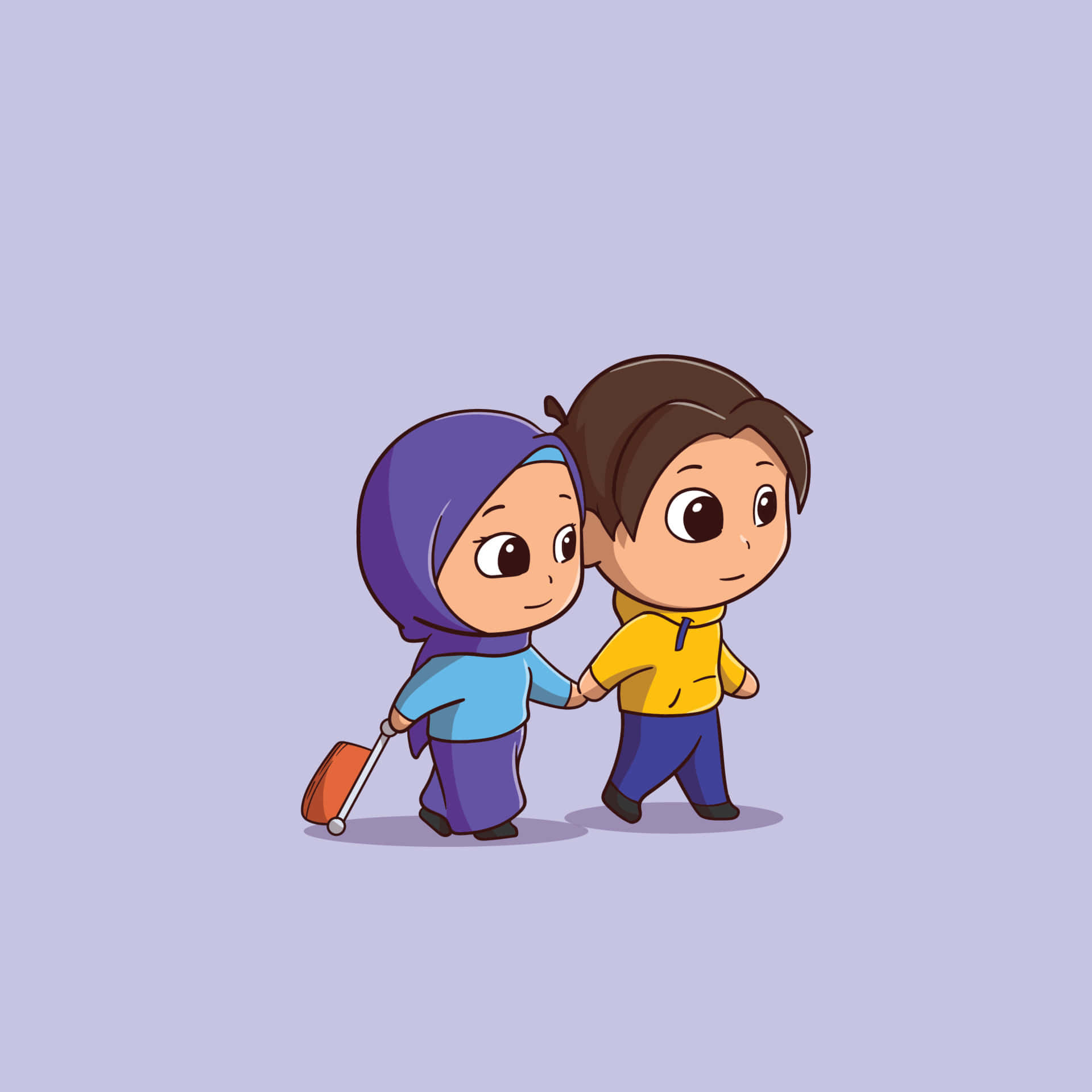 Muslim Couple Cartoon Walking Together