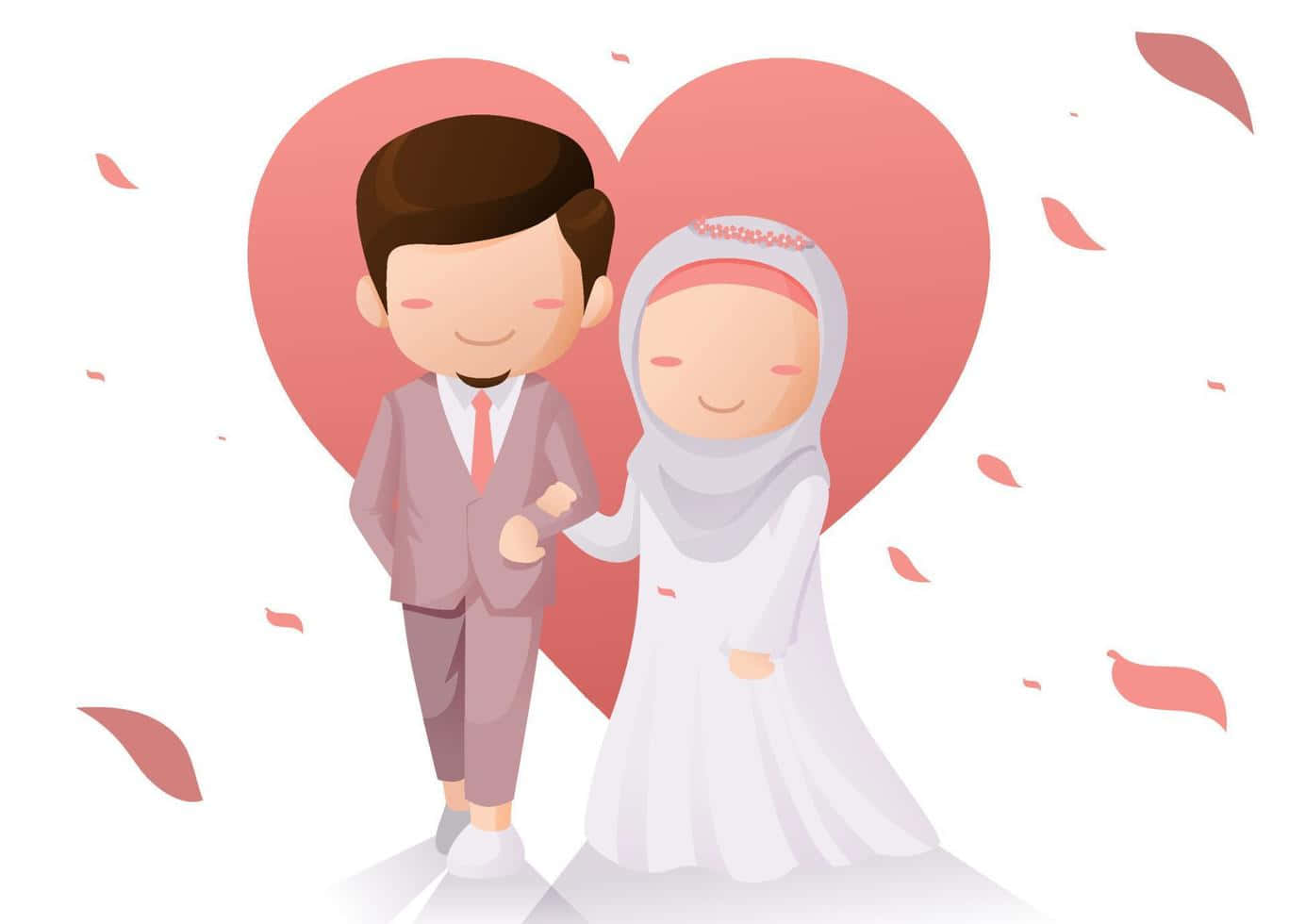 Muslim Couple Cartoon Wedding Background