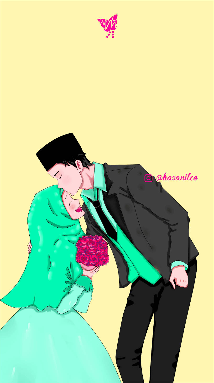 Muslim Couple Wedding Illustration