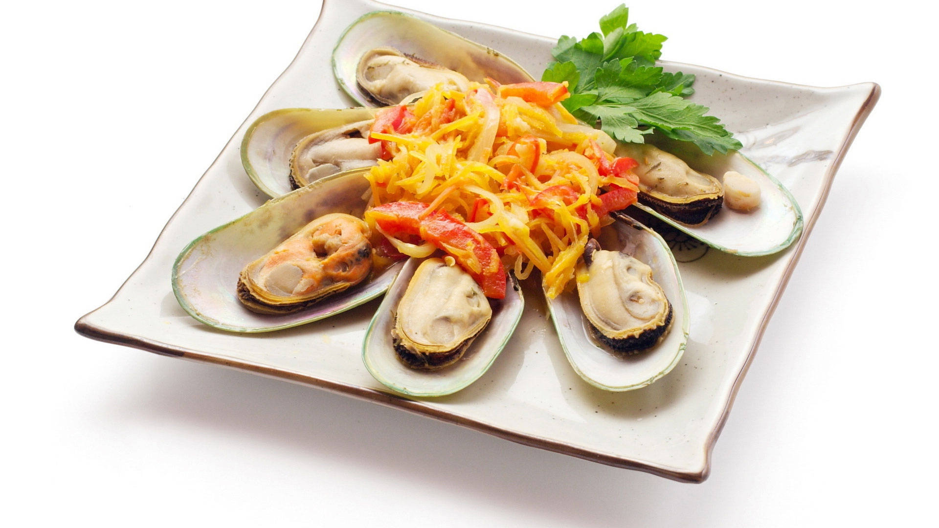 Mussel Fresh Salad Relish On Platter Background