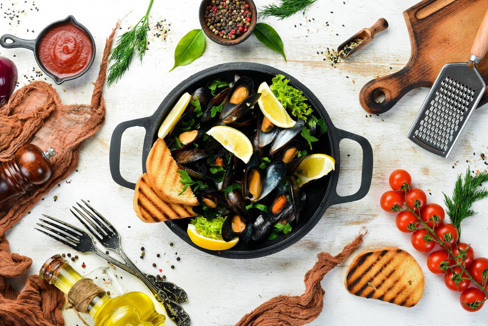 Mussel With Parsley And Lemon Background