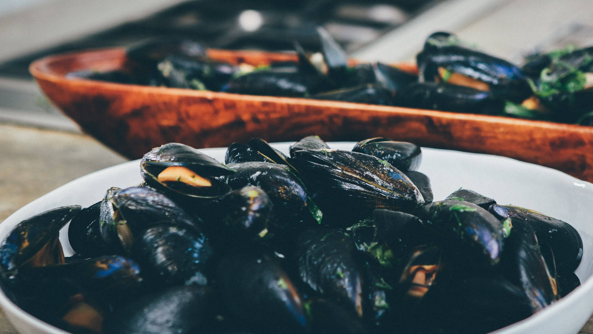 Mussels Braised With Garlic Background