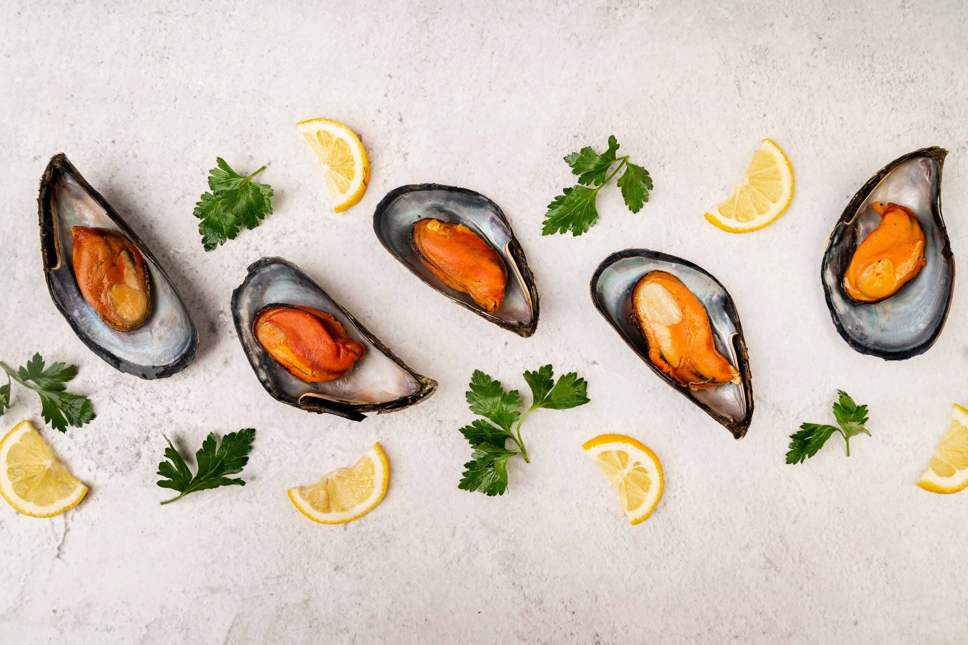 Mussels With Lemons And Parsley Background