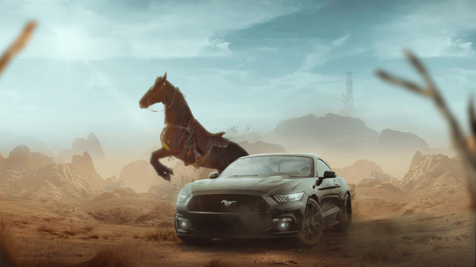 Mustang Horseand Carin Desert Background