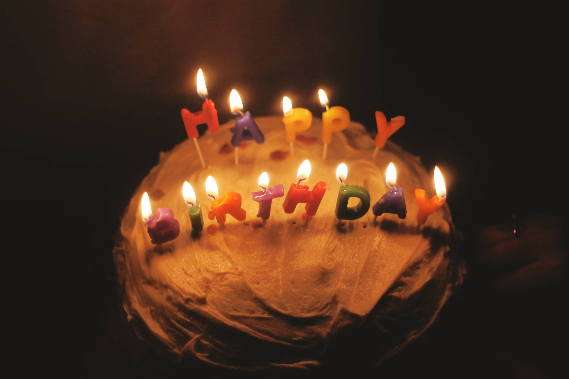 My Birthday Cake Lighted In The Dark Background