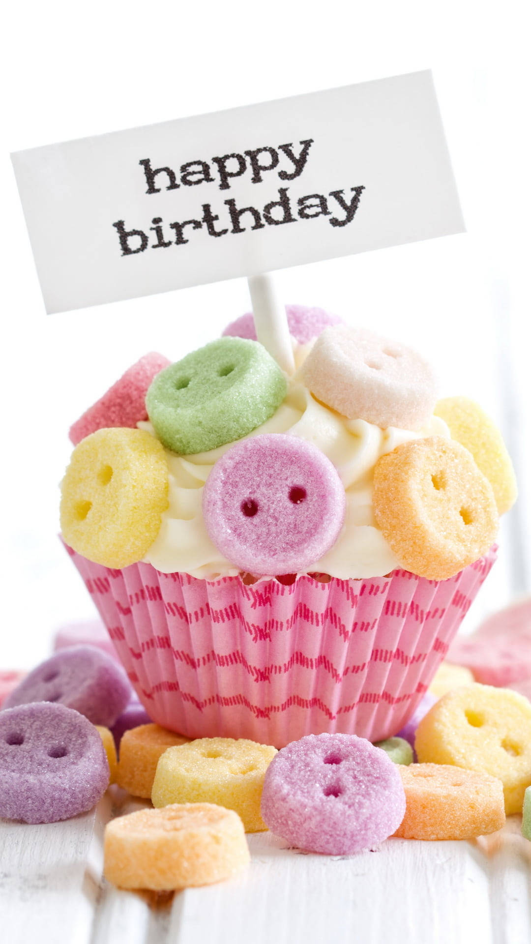 My Birthday Cupcake With Button Candies Background