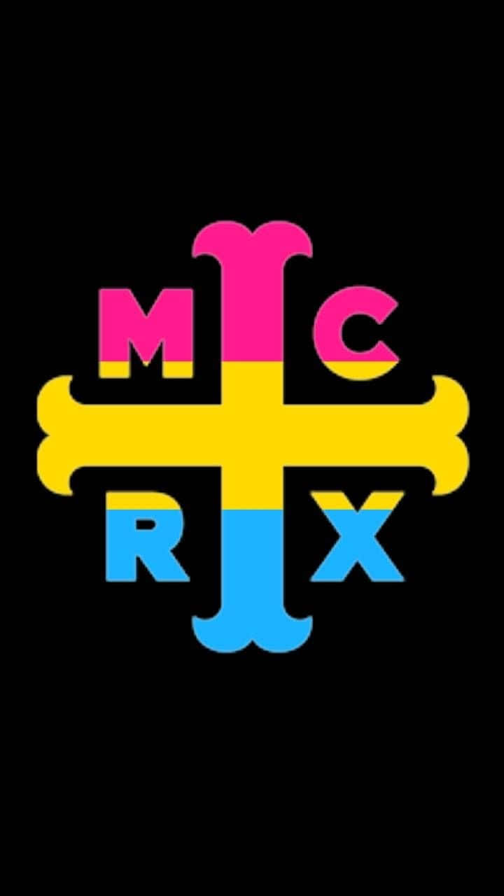 My Chemical Romance Logo With Pan Flag Hues Background