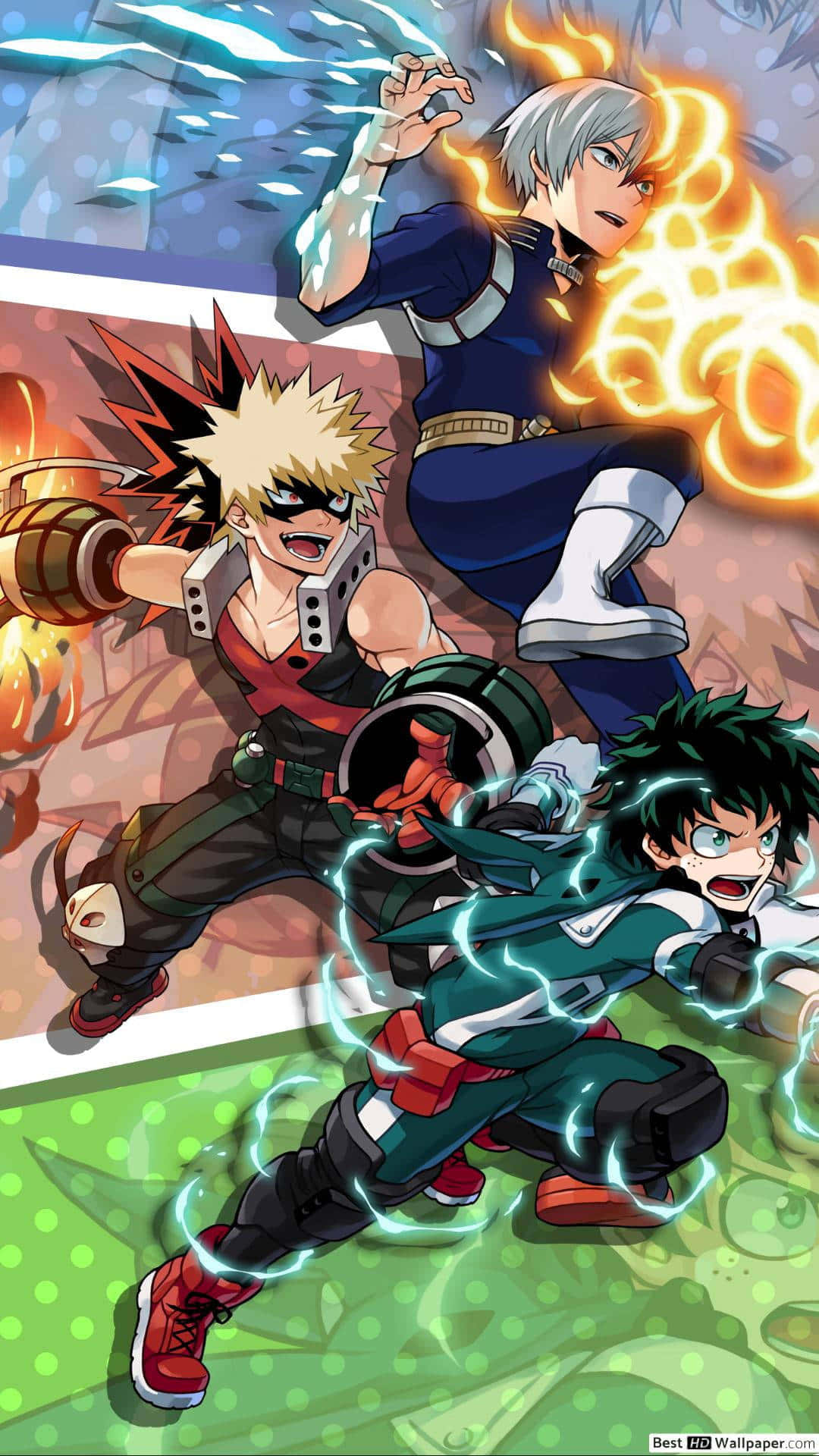 My Hero Academia - A Group Of Characters With Fire And Flames Background