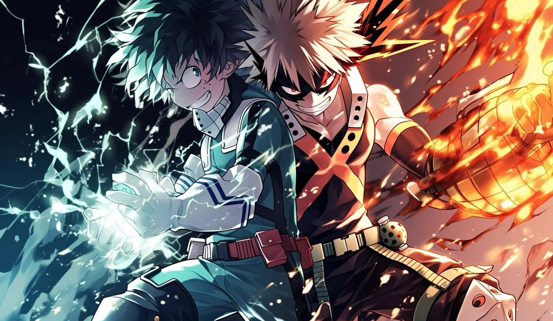 My Hero Academia Dekuand Bakugo Powers Unleashed Background