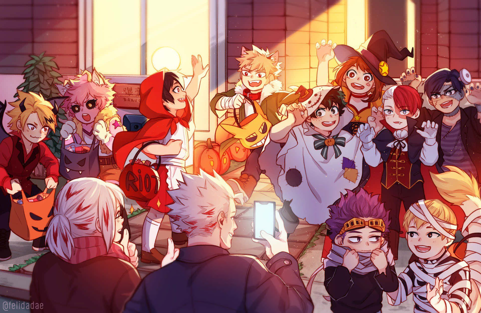 My Hero Academia Halloween Characters Wearing Costumes Background