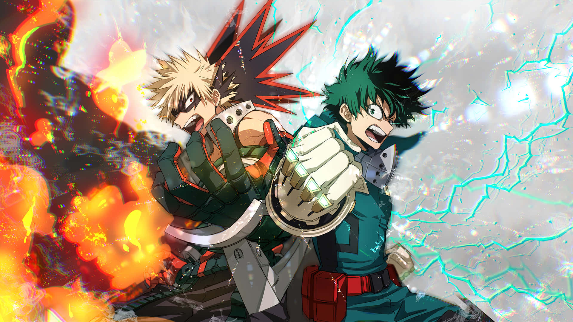 My Hero Academia Laptop With Deku And Bakugo Background