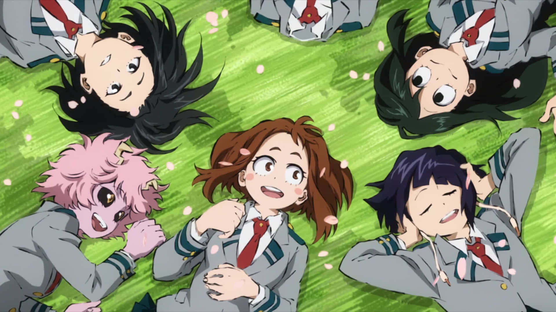 My Hero Academia Laptop With Students Lying Down Background