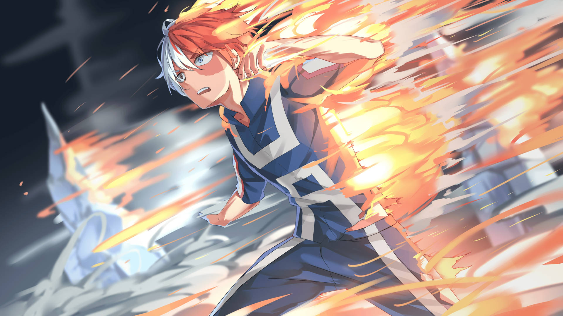 My Hero Academia Todoroki Burning In Ice Background