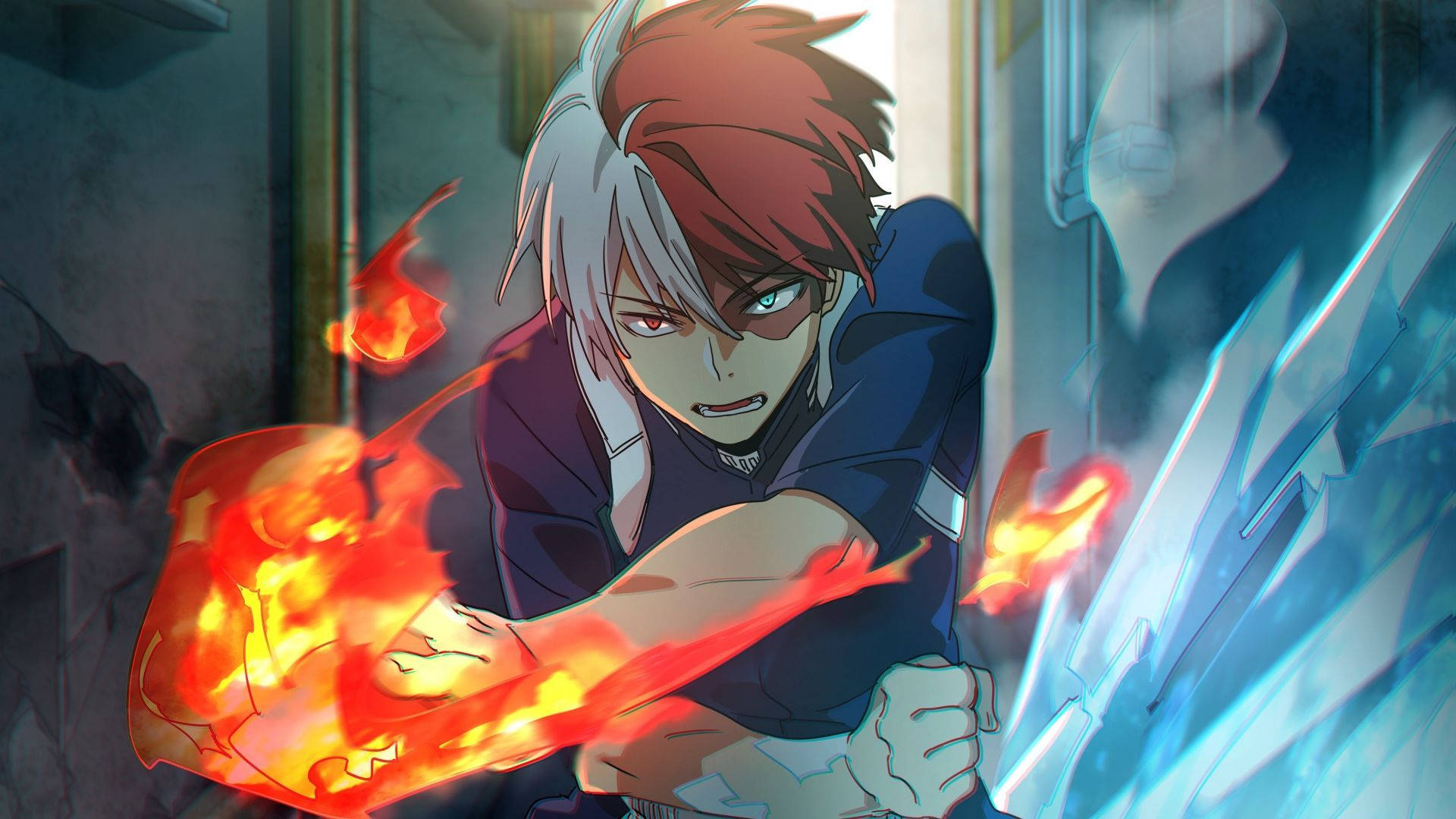 My Hero Academia Todoroki Fire And Ice Powers Background
