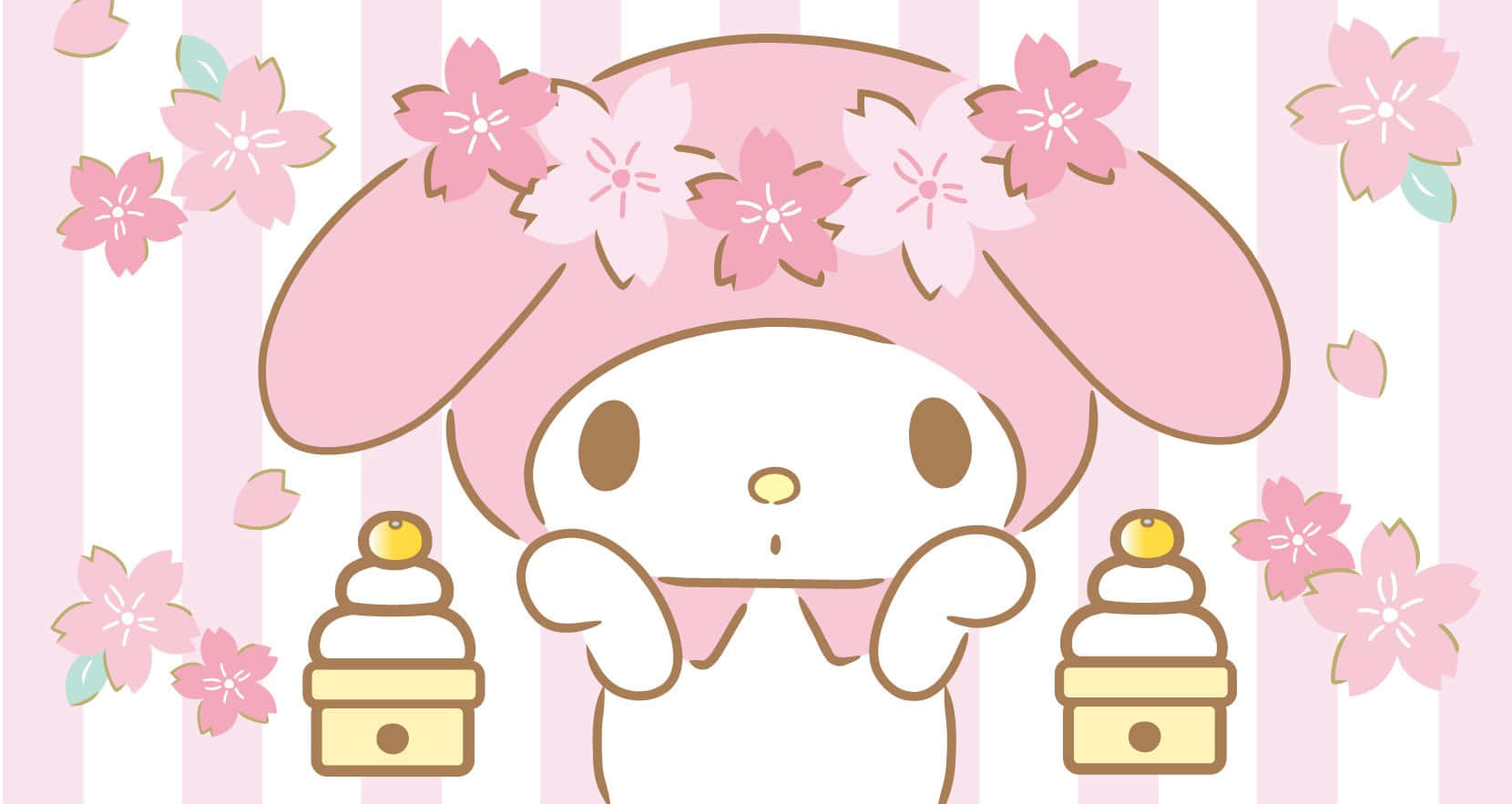 My Melody Desktop Cakes And Pink Flowers Background