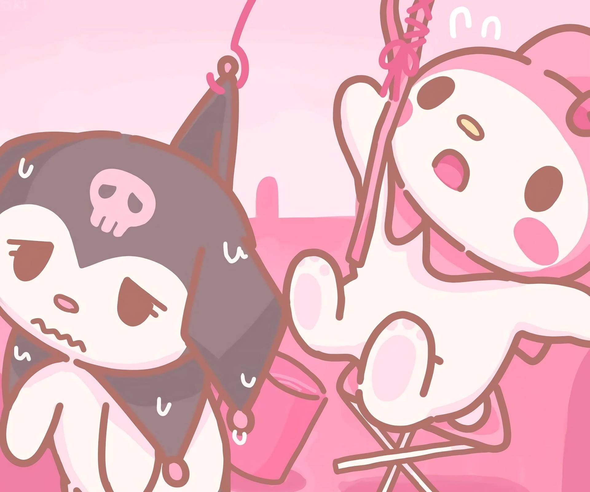 My Melody Kuromi Hooked And Hanging Background
