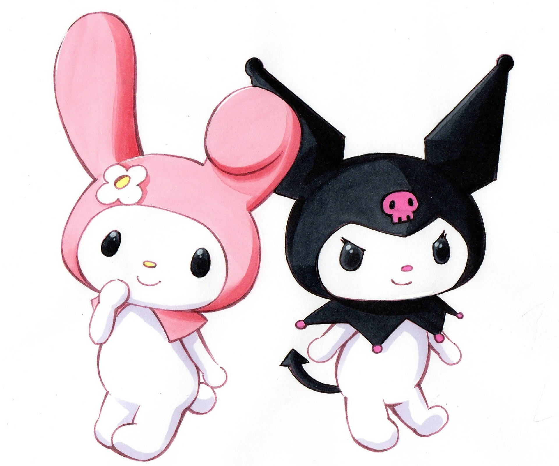 My Melody Kuromi Standing Back To Back Background