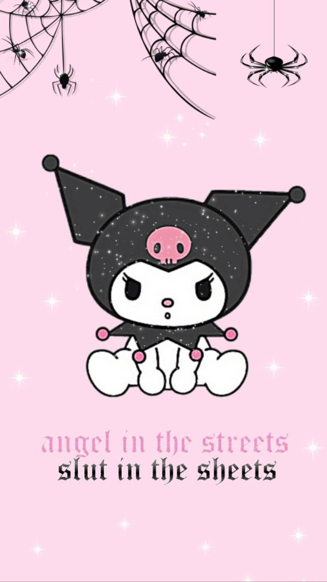 My Melody Kuromi With Spiders And Webs Background