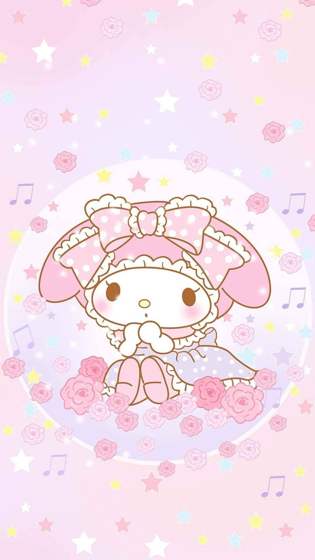My Melody Sitting On Flowers Background