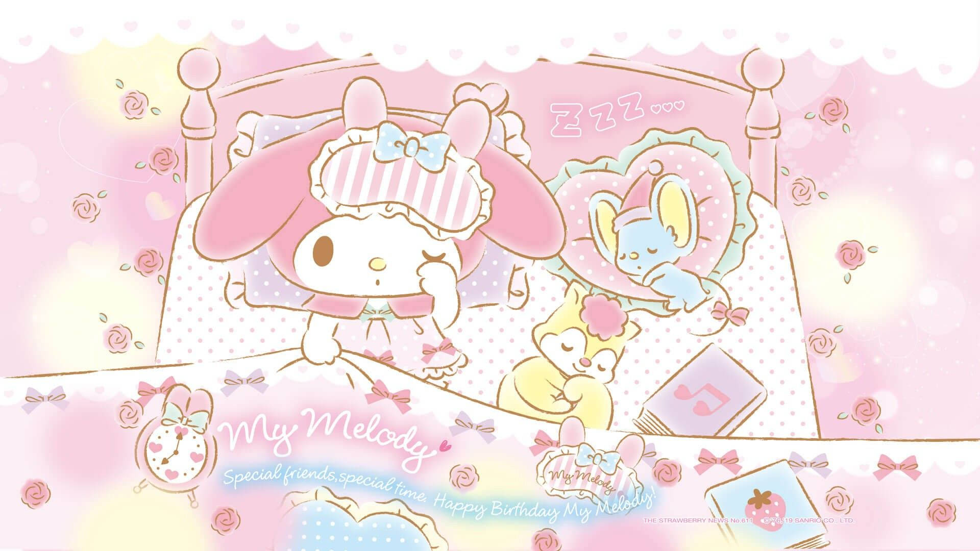My Melody Sleeping On Bed Background