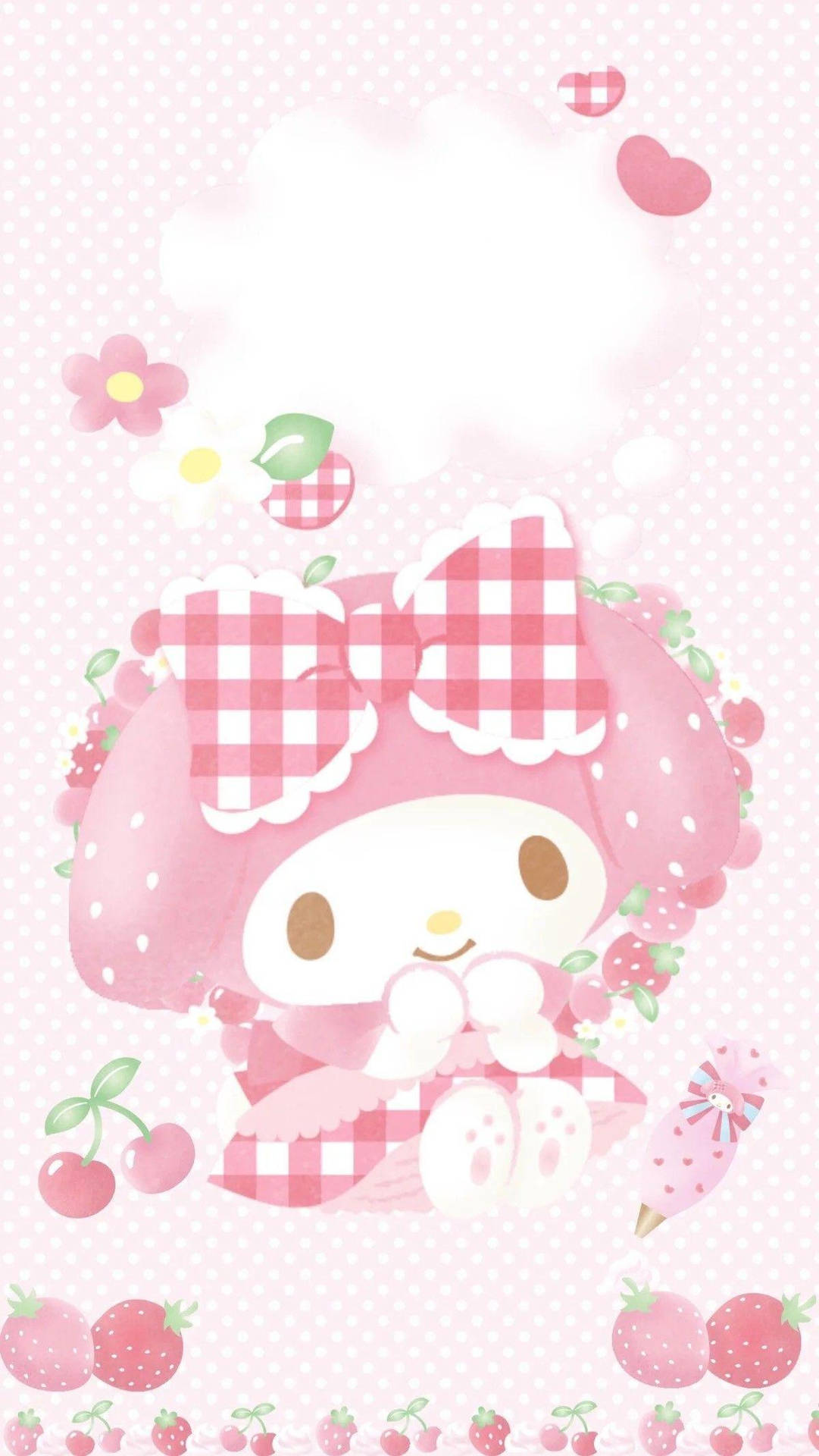 My Melody With Pink Ribbon Background