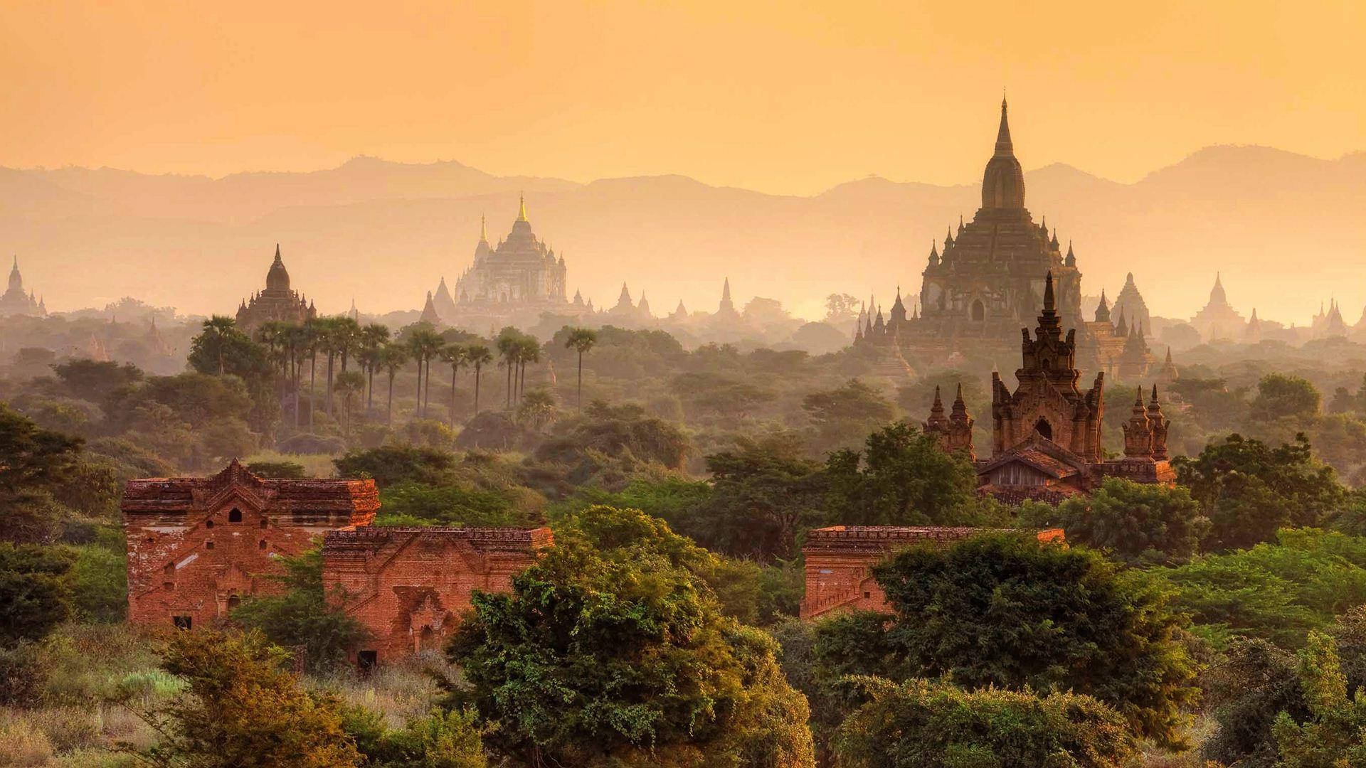 Myanmar Foggy Landscape Background