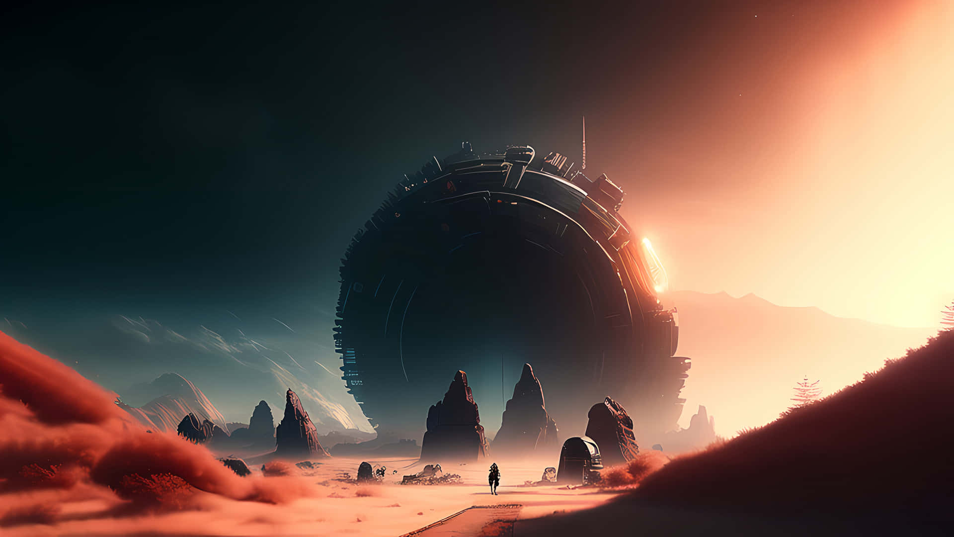 Mysterious_ Alien_ Structure_ Desert_ Walk Background