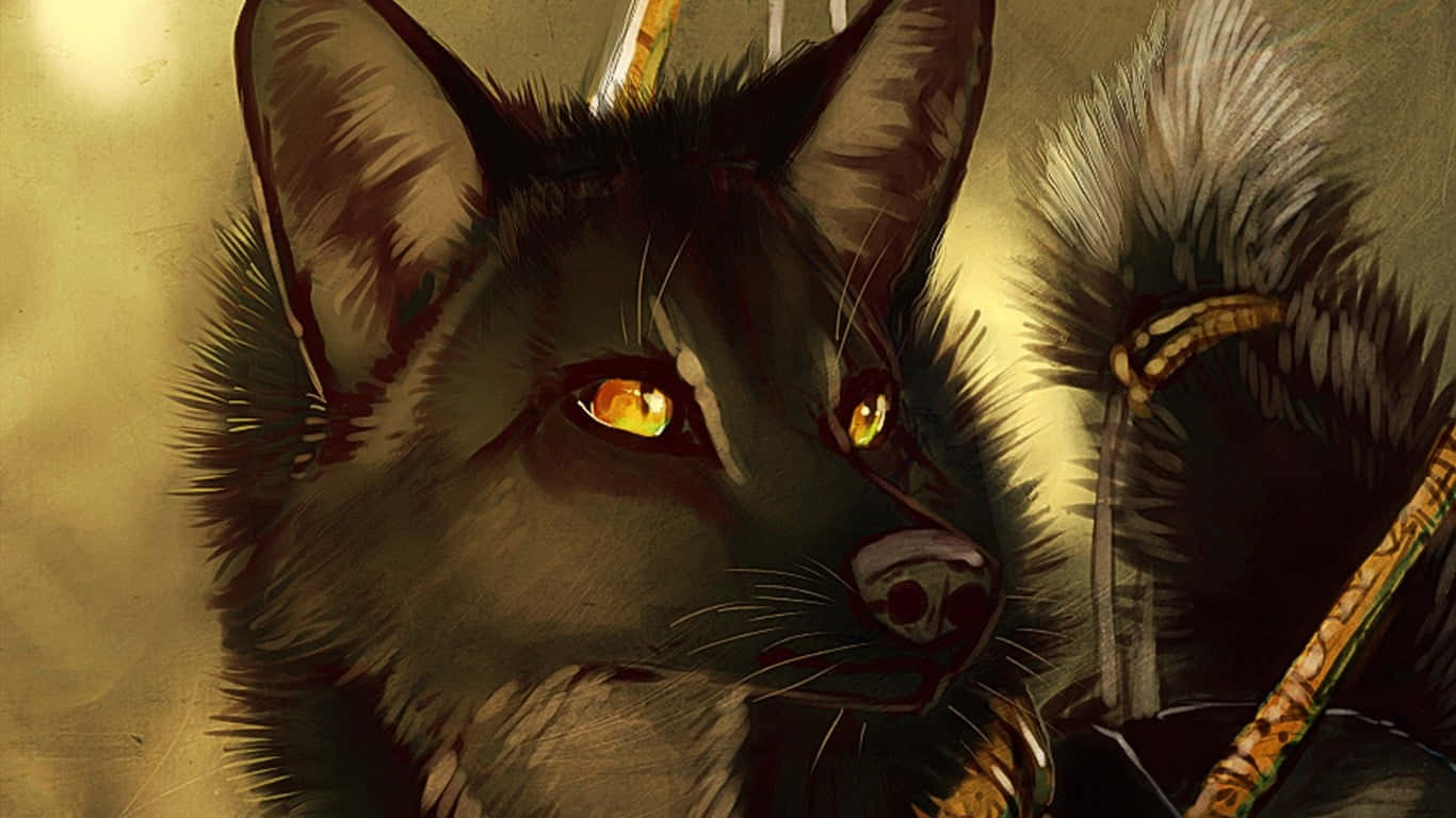 Mysterious And Cunning Black Cartoon Fox Background