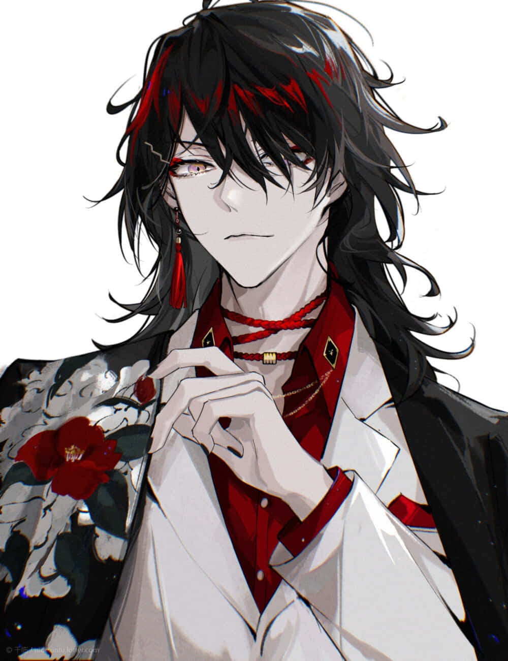 Mysterious Anime Boy Black Hair Background