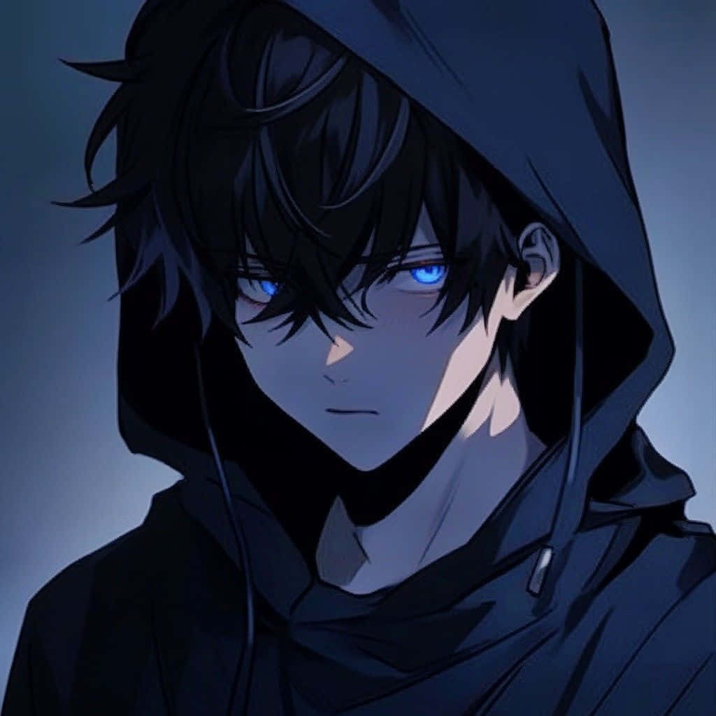 Mysterious Anime Boy Blue Eyes Black Hair Background