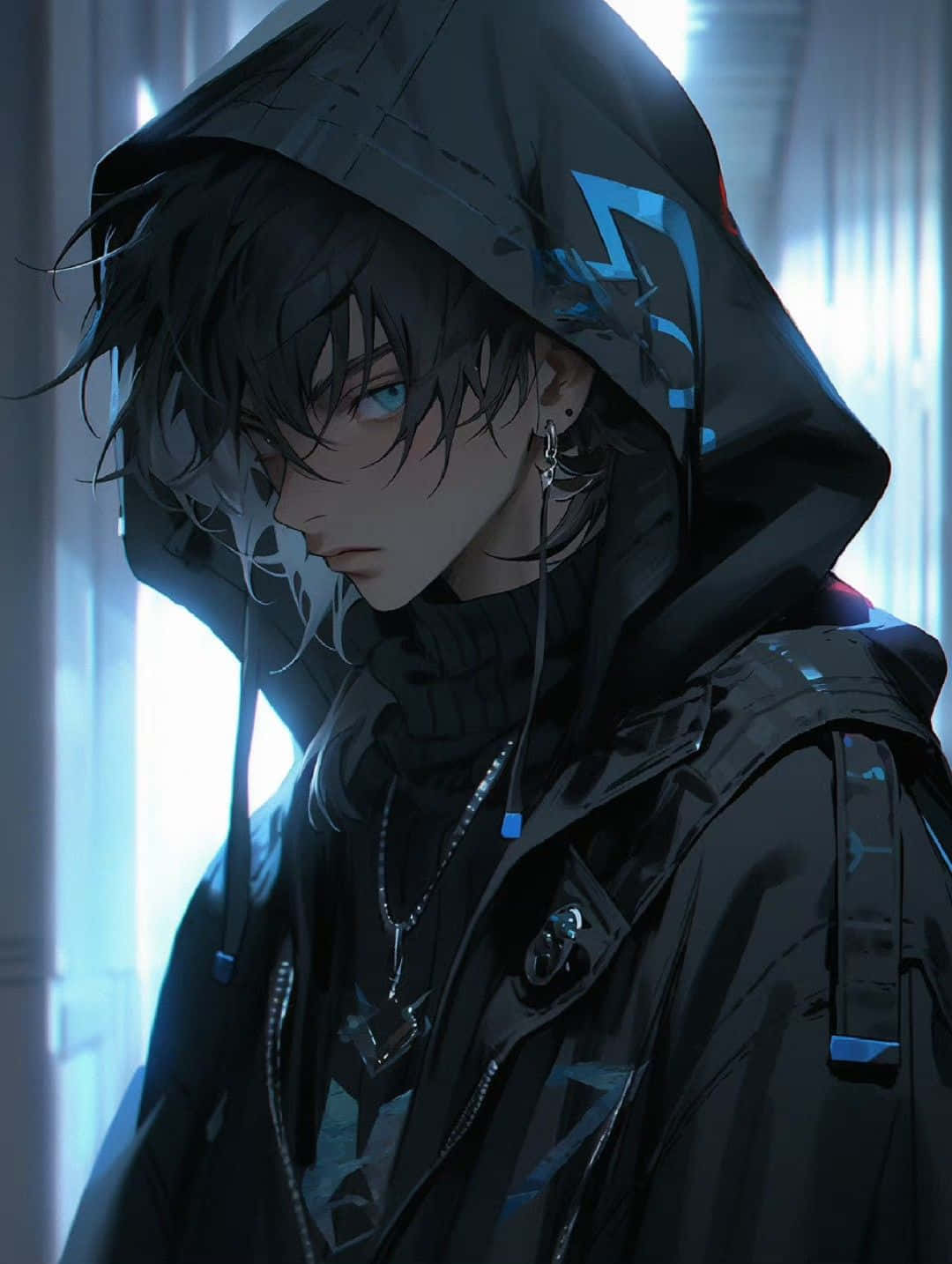 Mysterious Anime Boyin Black Hoodie Background