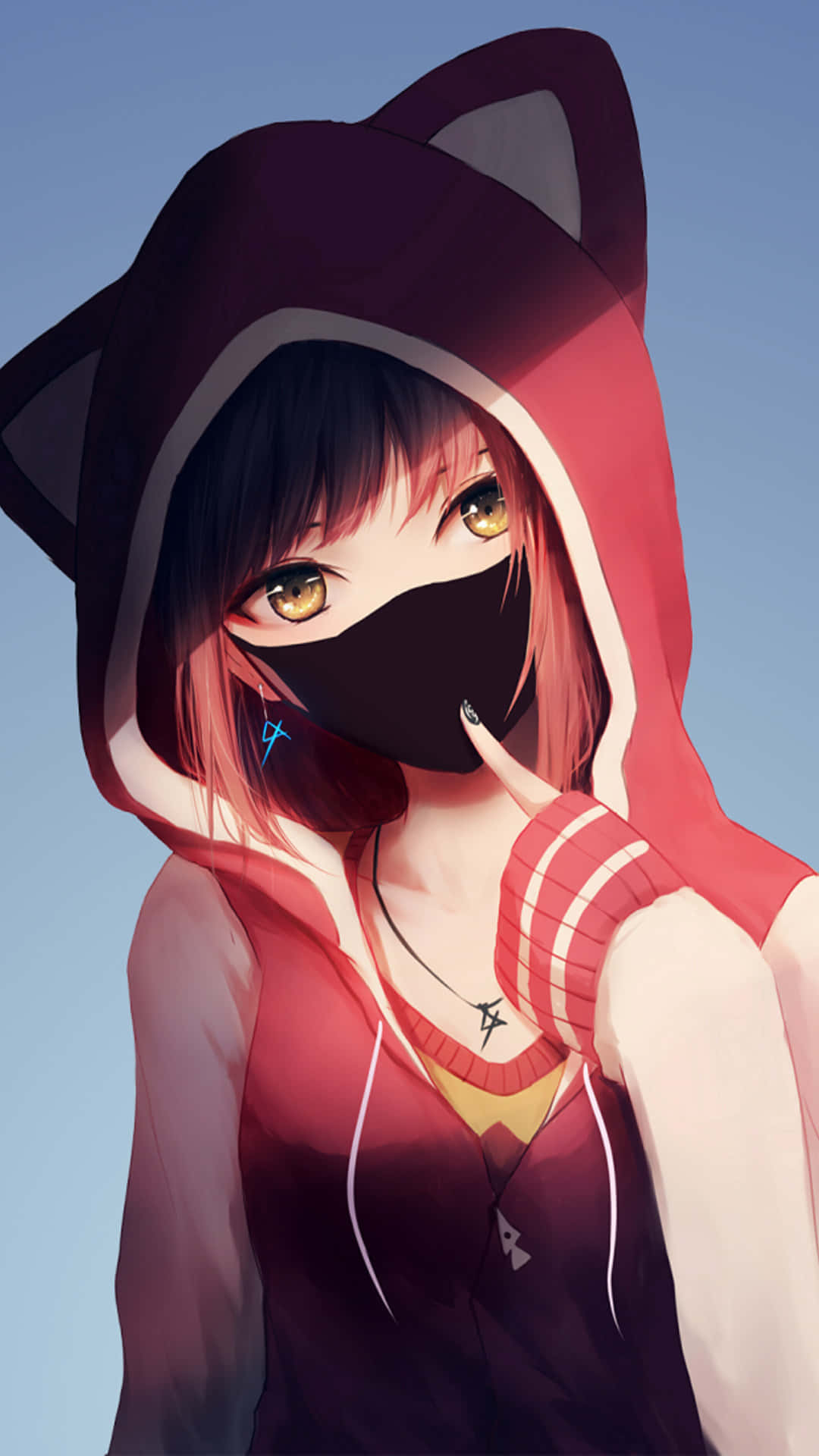 Mysterious Anime Girlwith Hoodieand Mask Background