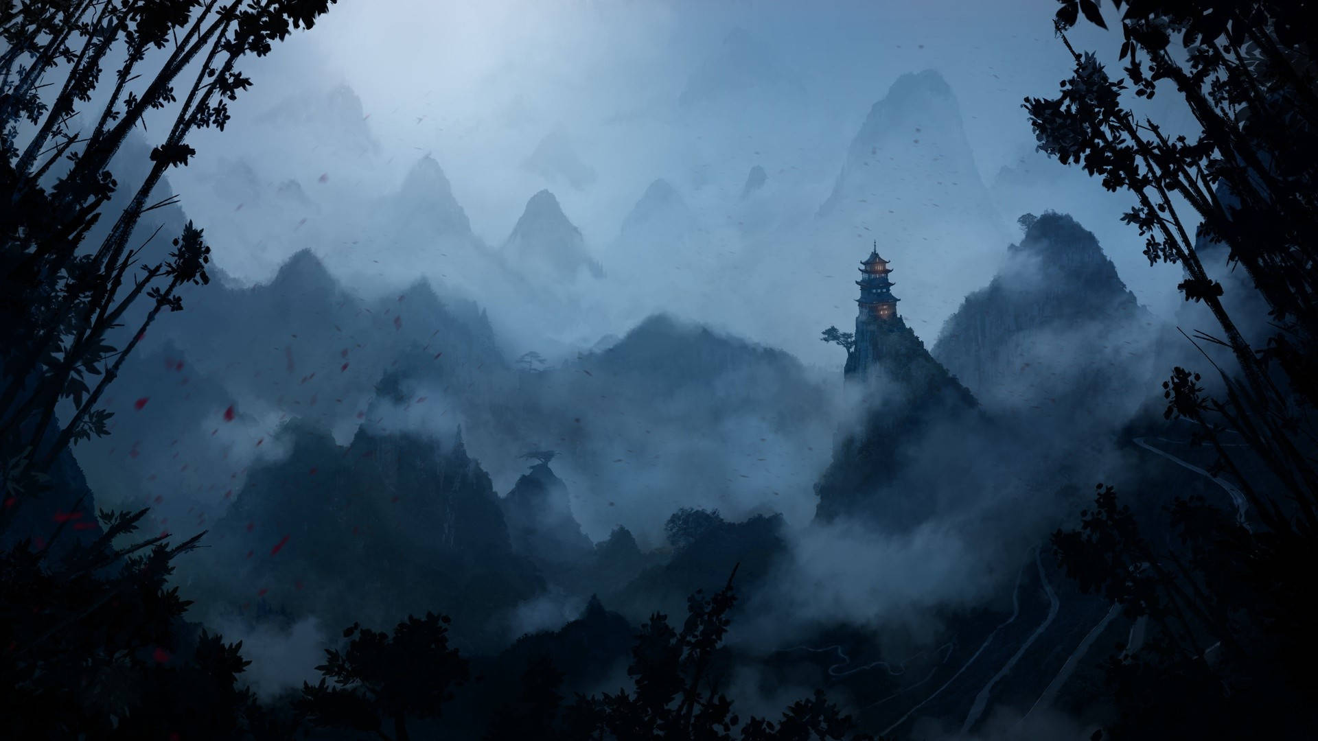 Mysterious Asian Landscape Fantasy Background