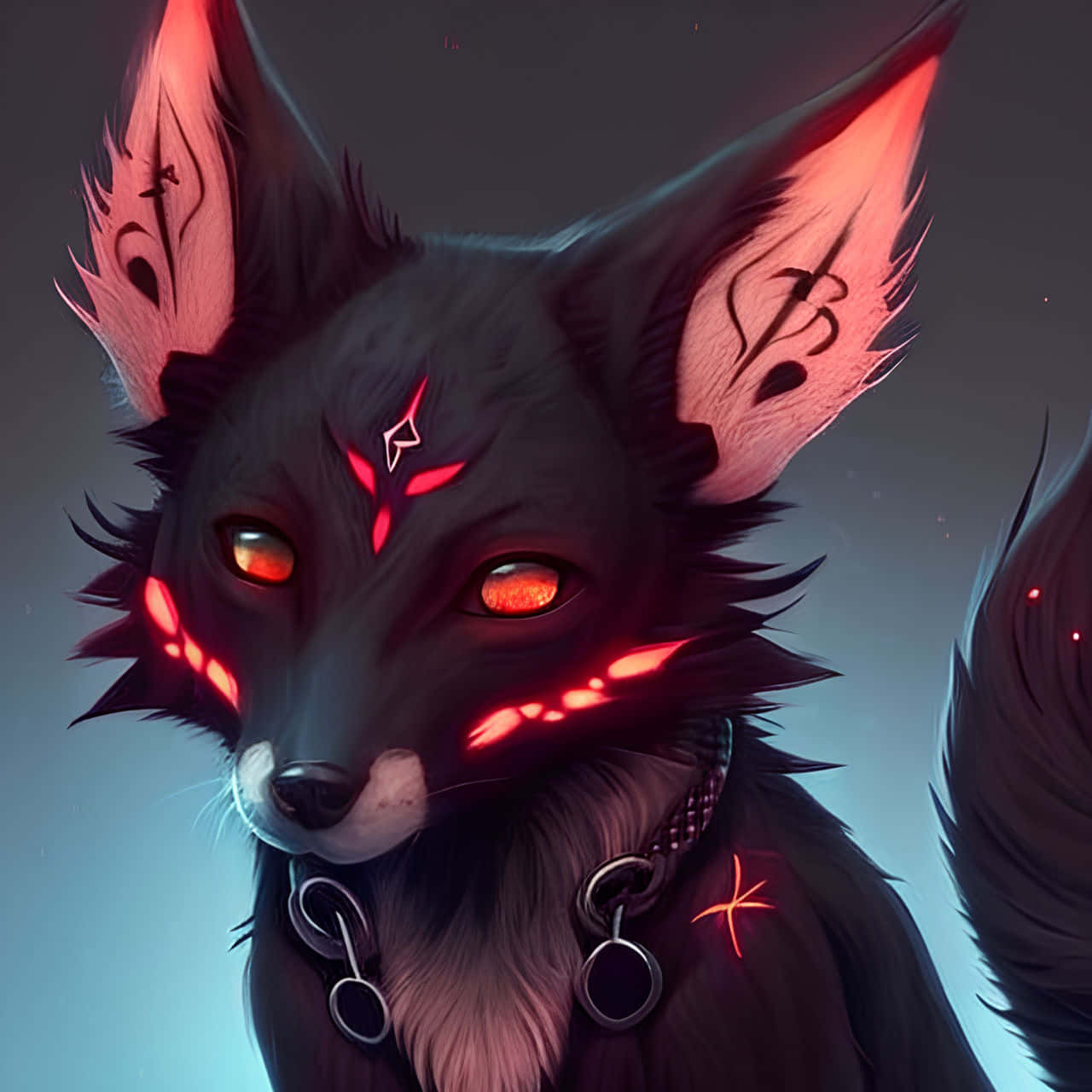 Mysterious Black Cartoon Fox Lurking In The Shadows Background