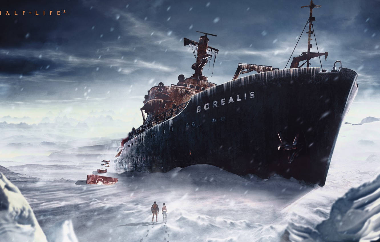 Mysterious Borealis Ship Encapsulated In Icy Depths - Half Life Background