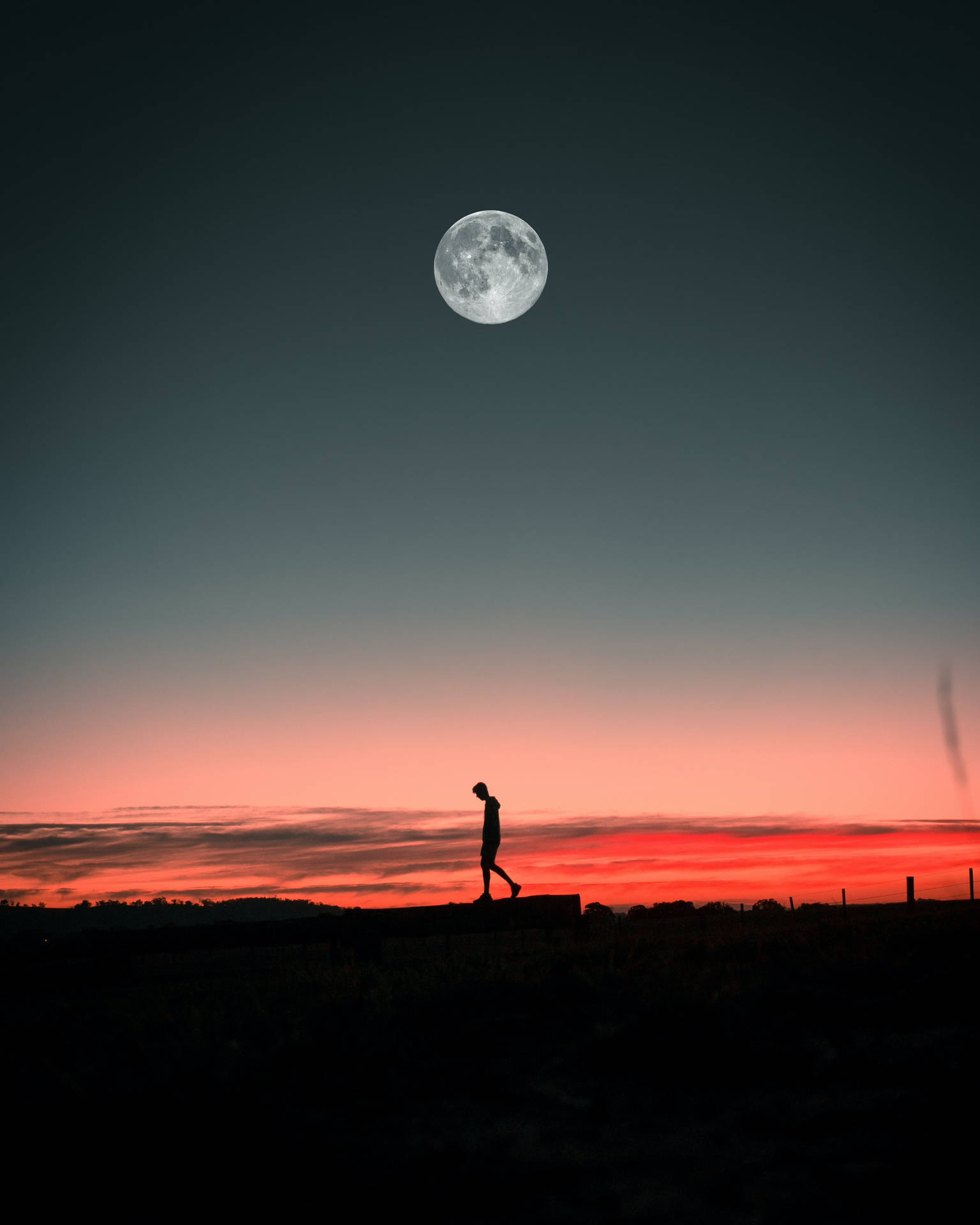 Mysterious Boy Shadow Under Full Moon Background