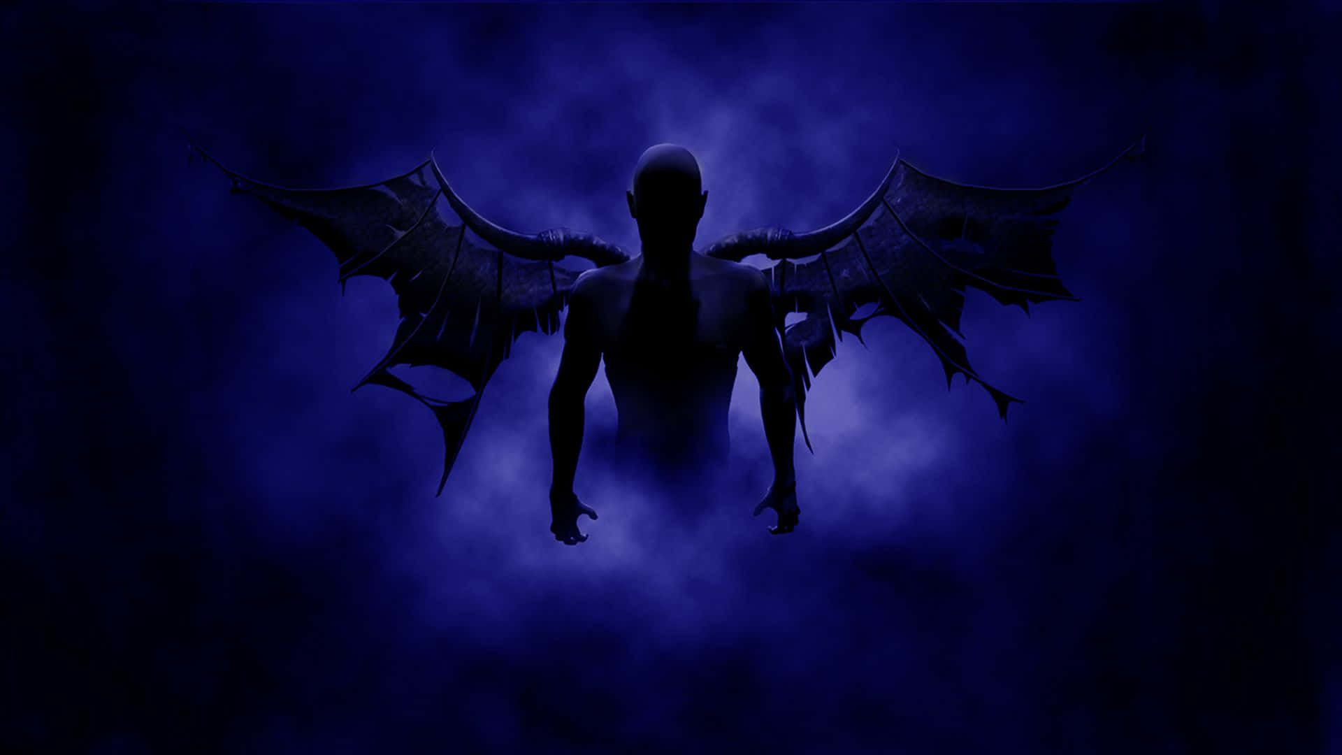 Mysterious Cool Demon With Glowing Eyes Amidst Flames Background