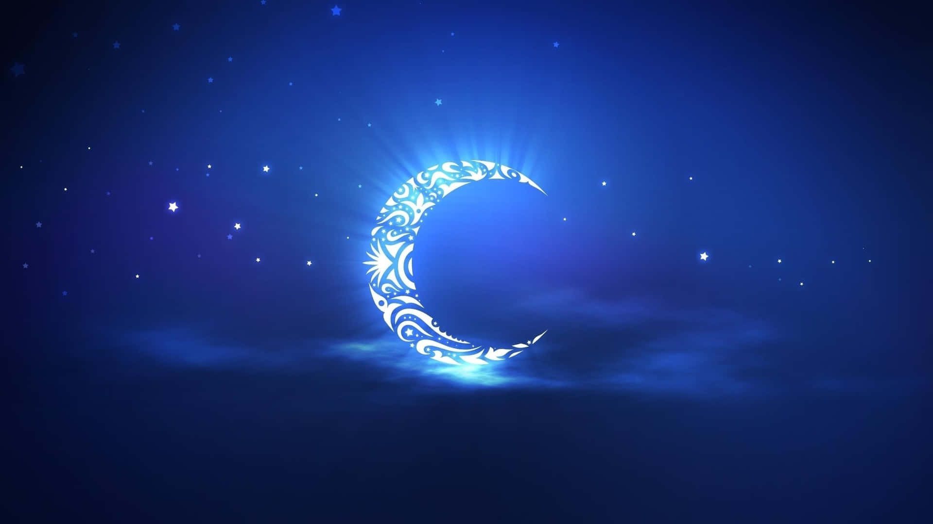 Mysterious Crescent Moon Illumination In The Night Sky Background