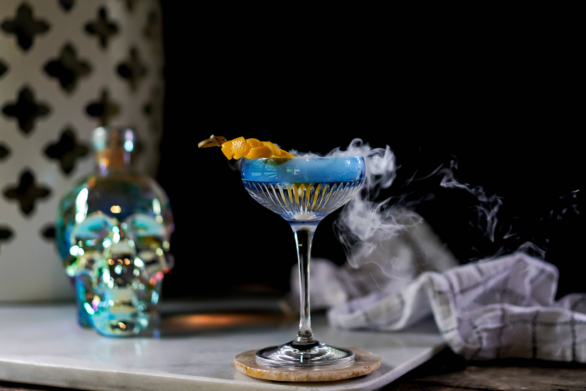 Mysterious Crystal Head Vodka Smoky Cocktail Background