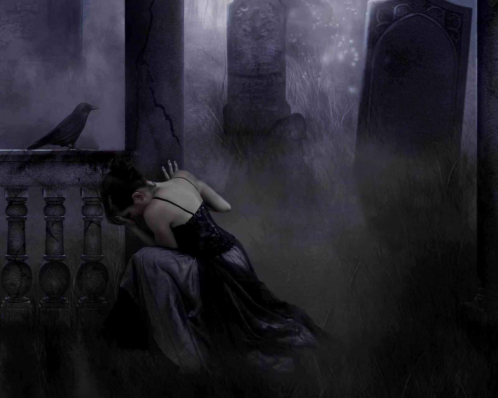 Mysterious Dark Gothic Castle In A Stormy Night Background