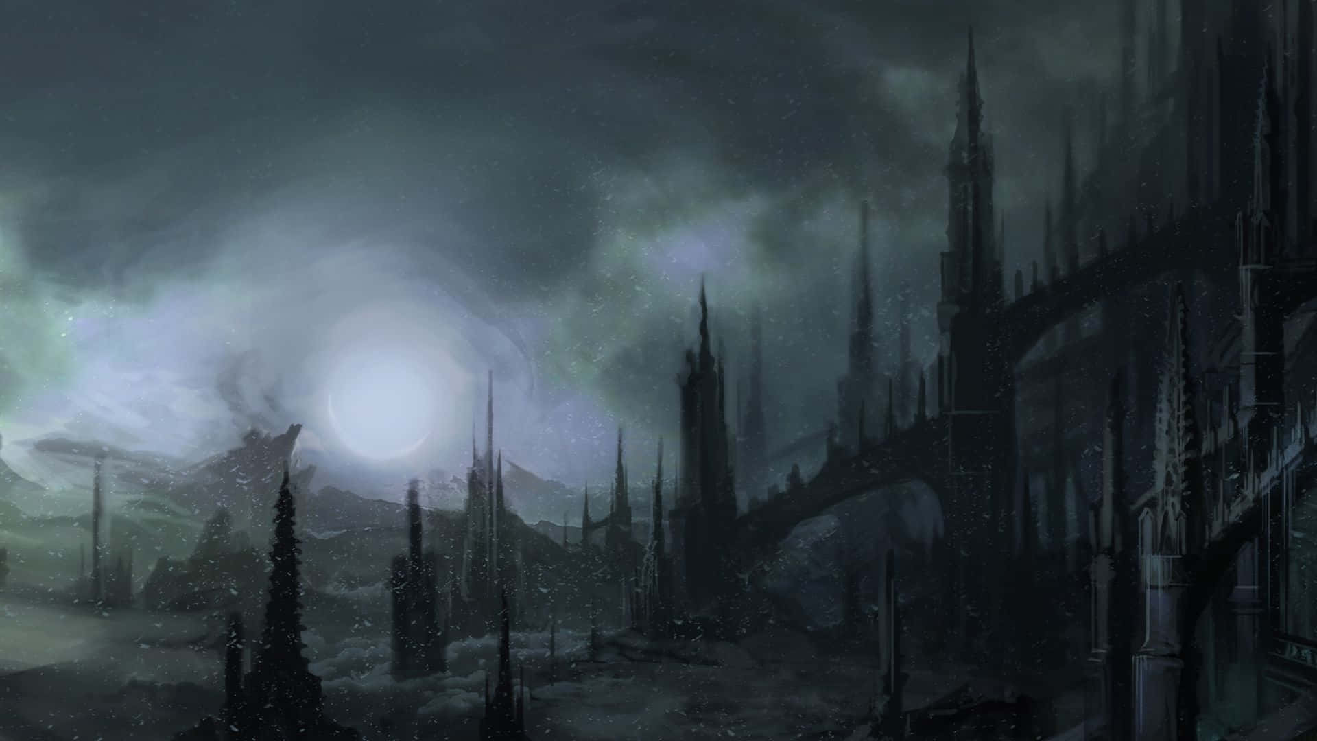 Mysterious Dark Gothic Castle In Moonlight Background