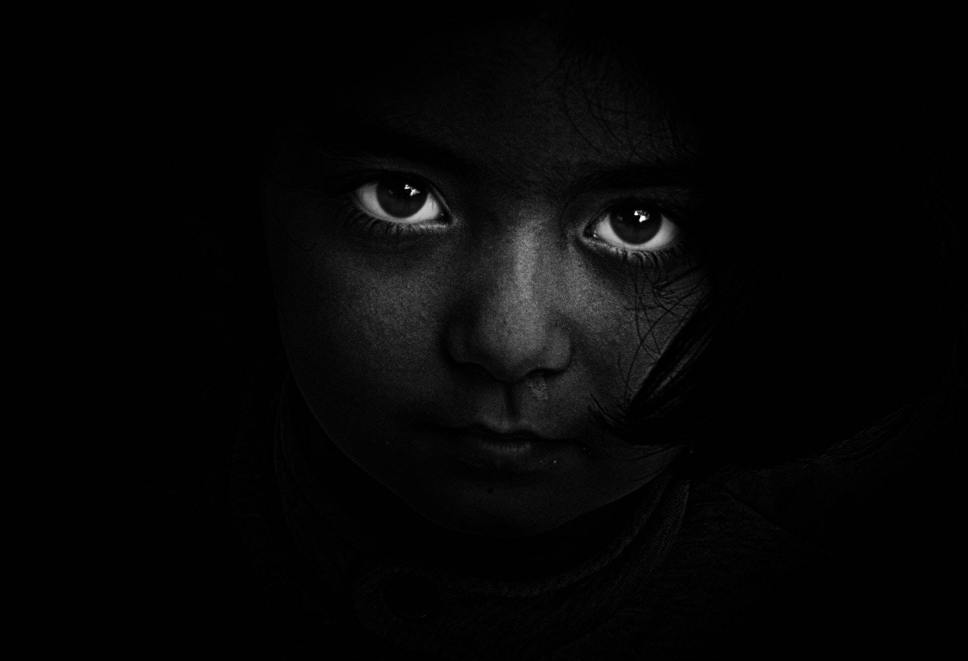 Mysterious Girl In Black And White On Computer Screen Background