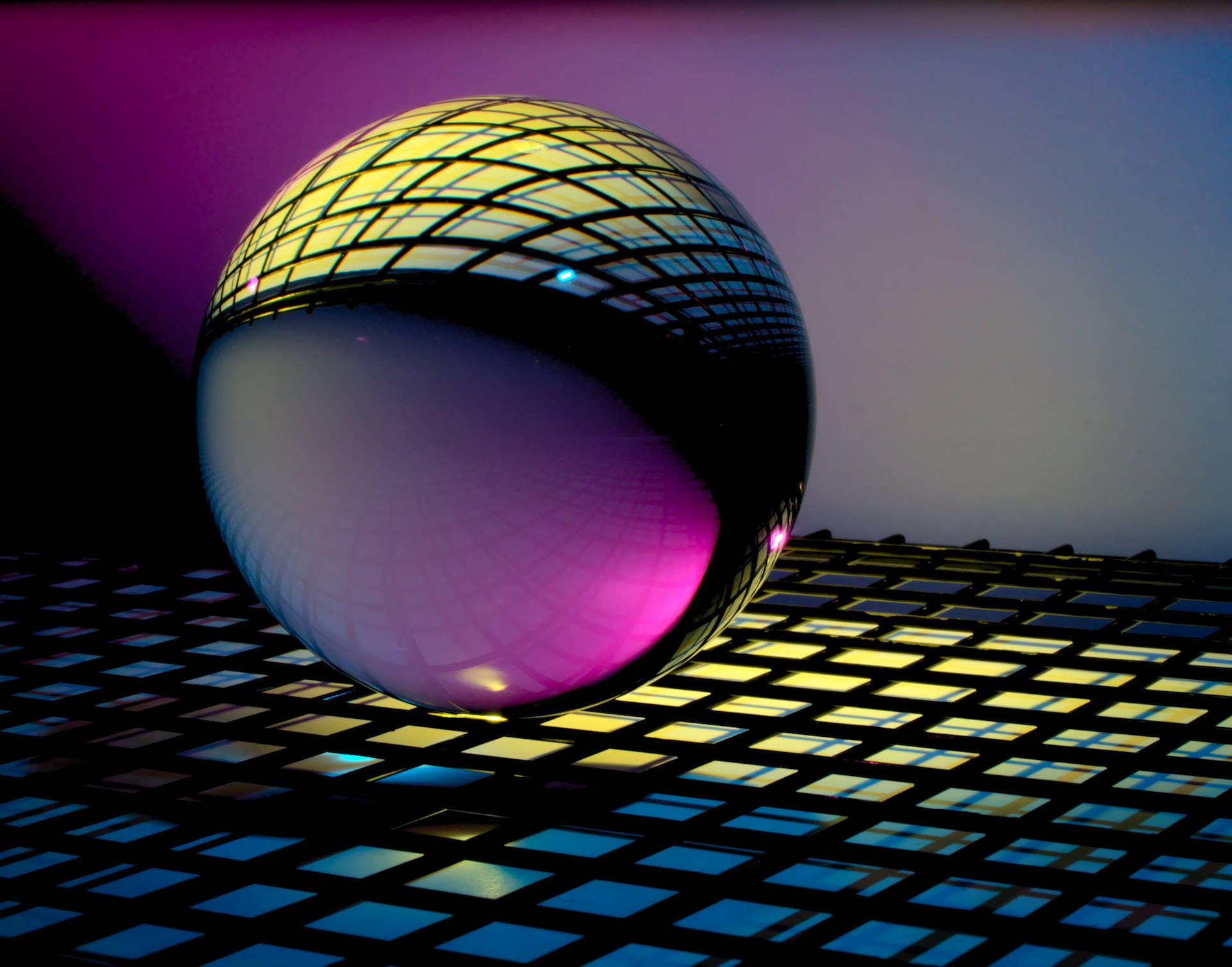 Mysterious Glass Orb On A Blue Checkered Background Background