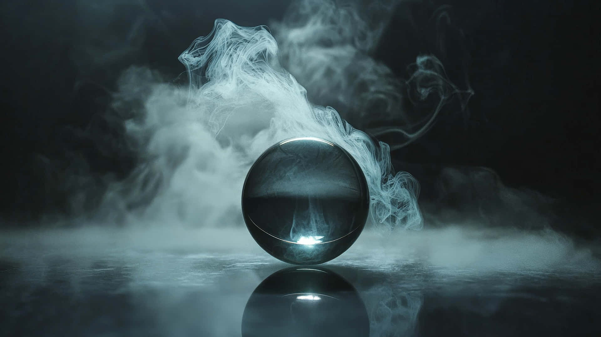 Mysterious Glass Sphere With Swirling Smoke Background