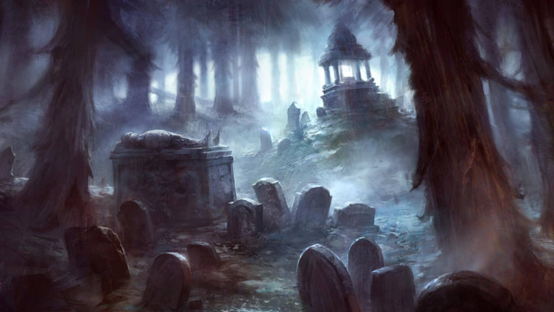 Mysterious Graveyard With Ancient Mausoleums Background