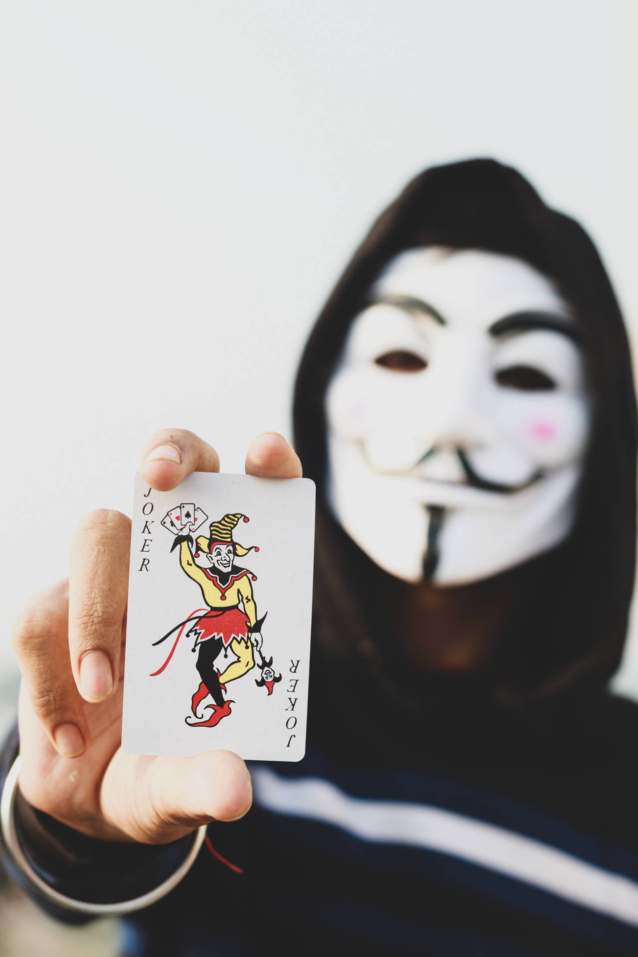 Mysterious Hacker Mask With Joker Card - A Symbol Of Cyber Rebellion