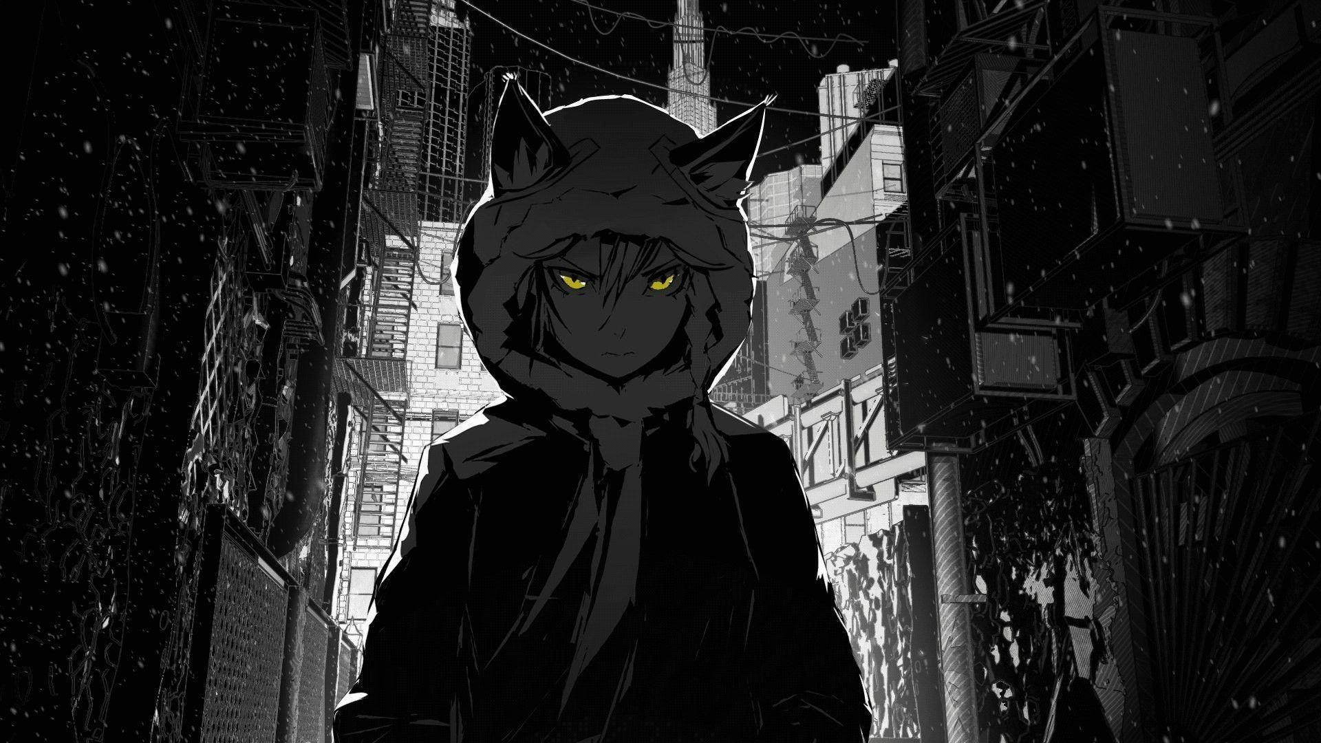 Mysterious Hooded Cat Girl In A Dark Anime Aesthetic
