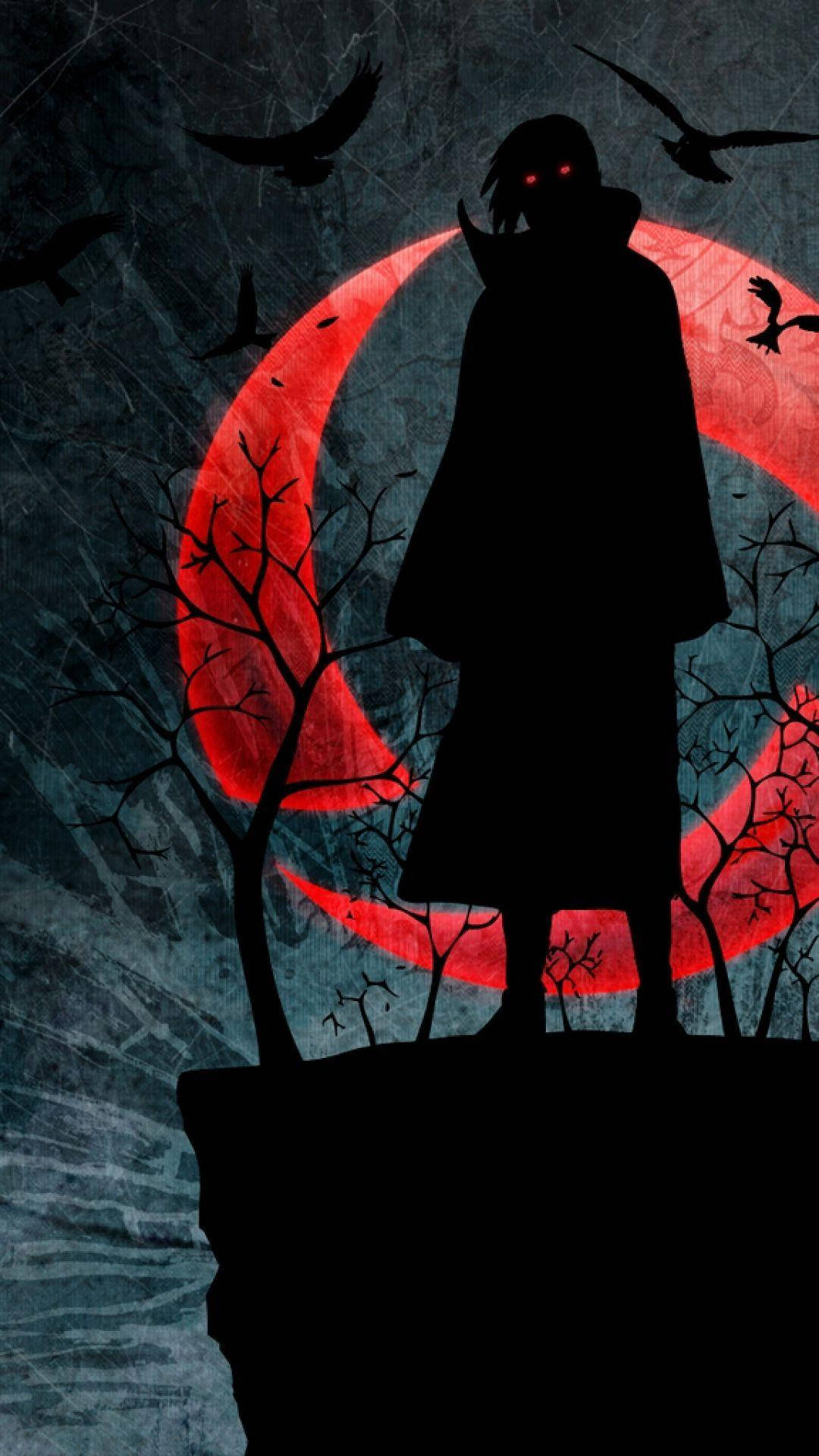 Mysterious Itachi Uchiha Under The Haunting Red Moon. Background
